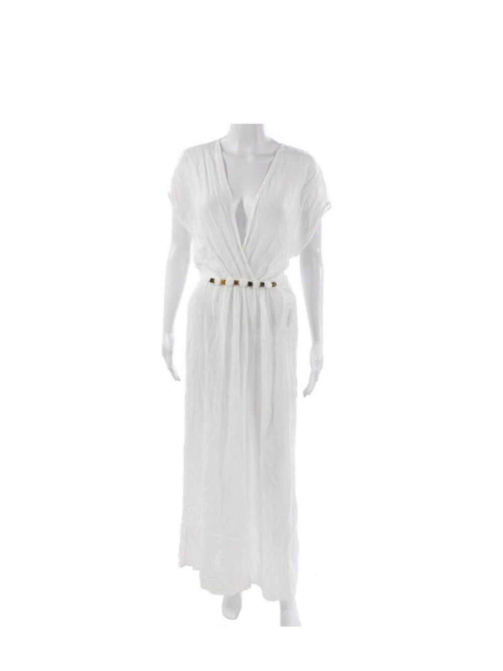 Vix Paula Hermanny Womens White Viscose V Neck Maxi Short Sleeve Dress Size XS